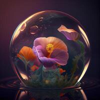 a beautiful Chrysanthemum flower swimming in translucent water photo