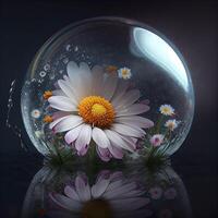 un hermosa margarita flor nadando en translúcido agua ai generado foto