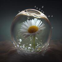 un hermosa margarita flor nadando en translúcido agua ai generado foto