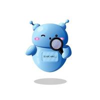 Ai chat bot searching information. Artificial intelligence robot. Online support character. Communication mascot assistant. Cute vector illustration