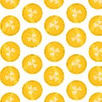 A pattern of yellow coin with a clover on the top.Vector hand drawn illustration. vector