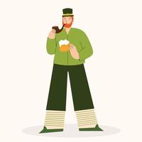 A st patricks day poster with a man in a green outfit and a pipe.Vector hand drawn illustration. vector