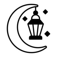 Lantern hanging with moon concept of ramadan decoration icon vector