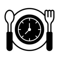 reloj en plato con cuchara y tenedor denotando concepto vector de rápido