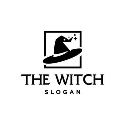 hat of Witch logo vector with square frame. wizard hat icon logo vector design illustration blink, witch classic Halloween hat