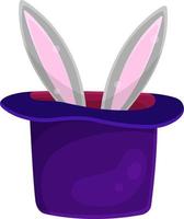 bright vector illustration of a magicians hat with a rabbit, rabbit ears, circus accessories