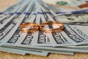 Wedding rings on the background of money photo