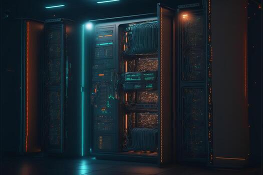 server racks in computer network security server room data center, network operating center server room, photo