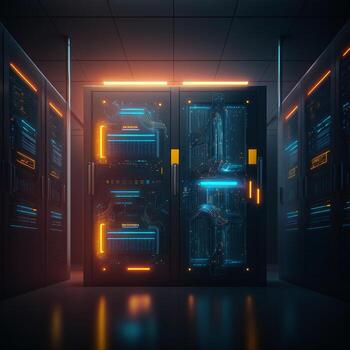 server racks in computer network security server room data center, network operating center server room, photo