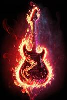 guitarra en fuego, generativo ai foto