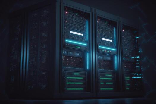 server racks in computer network security server room data center, network operating center server room, photo