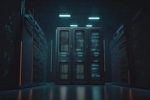 server racks in computer network security server room data center, network operating center server room, photo