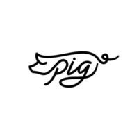 Pig handwriting logotype vector icon. Lettering P I G connected with simple typography line of animal pig logo.