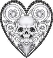 Art fancy vintge heart mix skull. Hand drawing and make graphic vector. vector