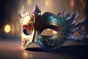 venetian carnival mask with feathers, generative ai. photo