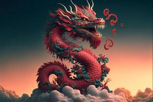 Chinese dragon fantasy background, Asian and Eastern mythological creature, Illustration for Chinese New Year, . photo