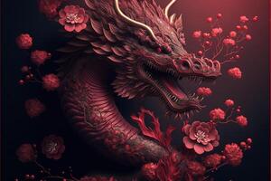 Chinese dragon fantasy background, Asian and Eastern mythological creature, Illustration for Chinese New Year, . photo