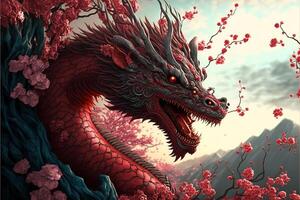 Chinese dragon fantasy background, Asian and Eastern mythological creature, Illustration for Chinese New Year, . photo