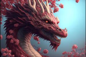 Chinese dragon fantasy background, Asian and Eastern mythological creature, Illustration for Chinese New Year, . photo