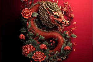 Chinese dragon fantasy background, Asian and Eastern mythological creature, Illustration for Chinese New Year, . photo