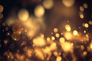 Gold dusty bokeh, star glitter background, Abstract background with bokeh effect. Texture background abstract black, gold, . photo