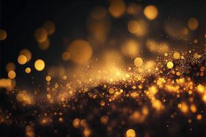 Gold dusty bokeh, star glitter background, Abstract background with bokeh effect. Texture background abstract black, gold, . photo