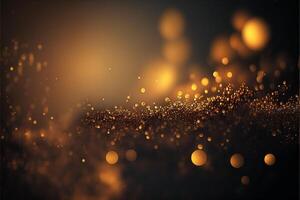 oro polvoriento Bokeh, estrella Brillantina fondo, resumen antecedentes con bokeh efecto. textura antecedentes resumen negro, oro, generativo ai. foto