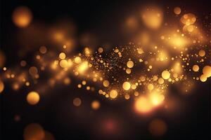 Gold dusty bokeh, star glitter background, Abstract background with bokeh effect. Texture background abstract black, gold, . photo