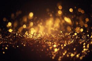 Gold dusty bokeh, star glitter background, Abstract background with bokeh effect. Texture background abstract black, gold, . photo