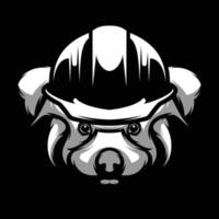 Red Safety Helmet Panda Black and White Mascot Design vector