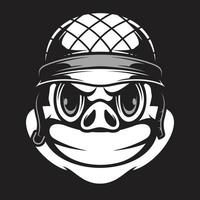 Pig Soldier Black and White Mascot Design vector