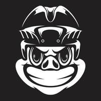 Pig Hockey Black and White Mascot Design vector