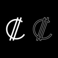 Colon sign currency symbol Costa Rican Salvadoran money CRC set icon white color vector illustration image solid fill outline contour line thin flat style