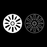 Drum industry circle round set icon white color vector illustration image solid fill outline contour line thin flat style