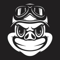 Pig Helmet Black and White Mascot Design vector