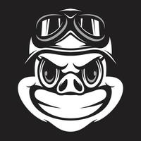 Pig Helmet Black and White Mascot Design vector