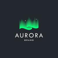 green aurora borealis logo, modern northern lights sky aurora and stars icon logo design illustration background vector