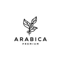 arabica coffee bean plant branch hipster minimal logo vector with leaf simple line outline icon for natural cafe concept.