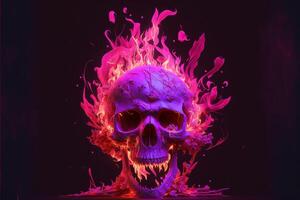 Satanic Skull In Flames In The Darkness, . photo