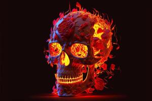 Scary love, Human skull and roses with fire flames Illustration for Valentine's Day or halloween, . photo