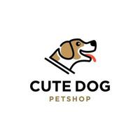 cute dog head logo. smiling happy dog logo icon vector design in line art style symbol for pet shop