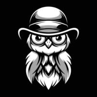 Owl Cap Black and White Mascot Design vector