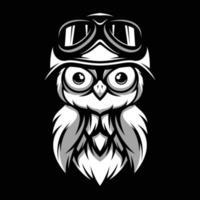 Owl Helmet Black and White Mascot Design vector