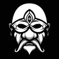 Old Mask Man Black and White Mascot Design vector