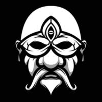 Old Mask Man Black and White Mascot Design vector