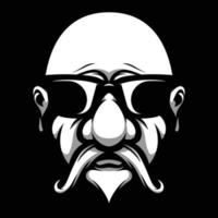 Old Man Sunglass Black and White Mascot Design vector