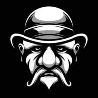Old Man Cap Black and White Mascot Design vector