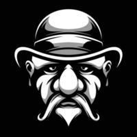 Old Man Cap Black and White Mascot Design vector