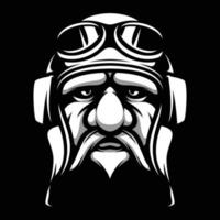 Old Man Pilot Black and White Mascot Design vector