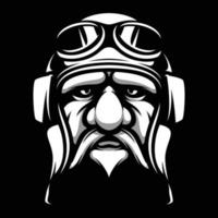 Old Man Pilot Black and White Mascot Design vector